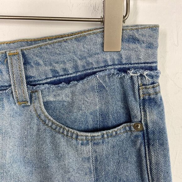 Reformation Blue Jigsaw Offset Pocket Raw Hem Denim Jean Mini Skirt 4 - Picture 3 of 7